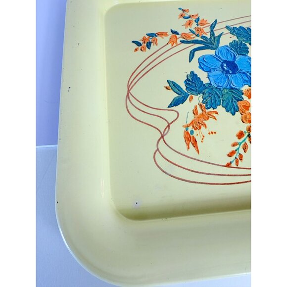 MCM 50s Floral Metal Serving Tray Decorative VTG Rustic Farmhouse Farmers Market - Picture 8 of 12